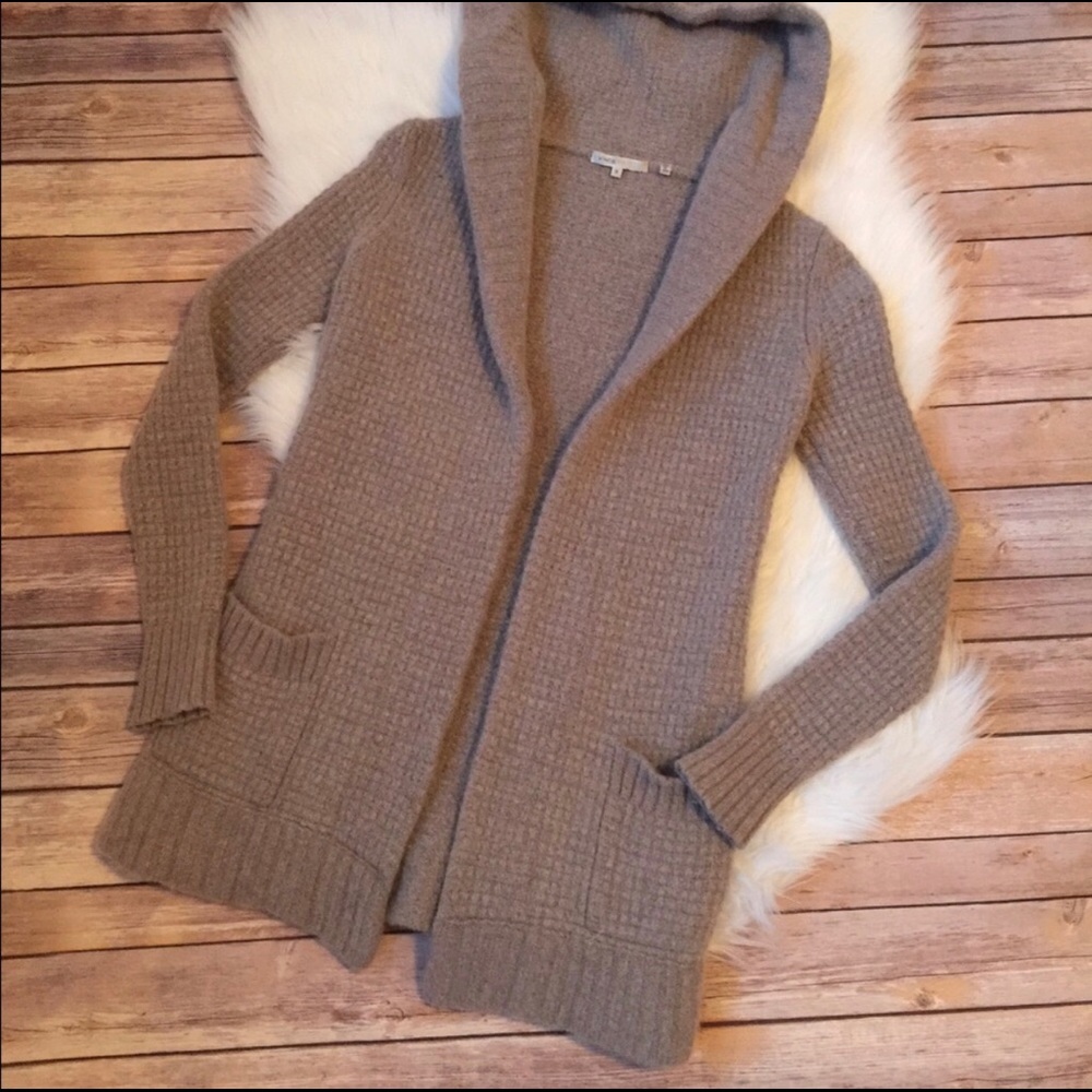 VINCE waffle knit hooded cardigan
